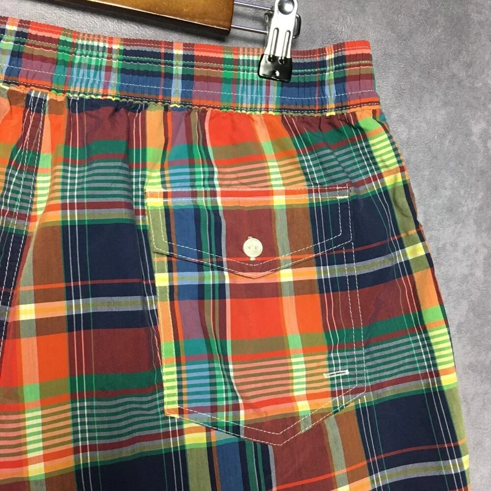 Polo RL Mens Plaid‎ Swim Trunk Shorts size Large Red Green Mesh Inner Briefs